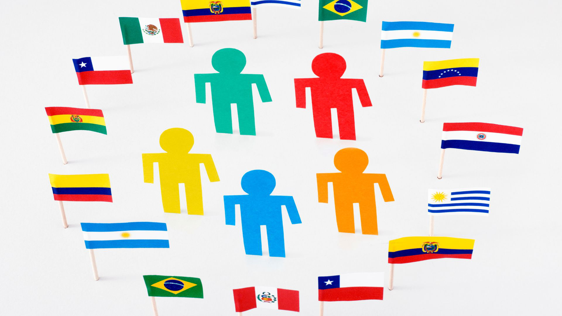 Flags in a circle with figures in the centre